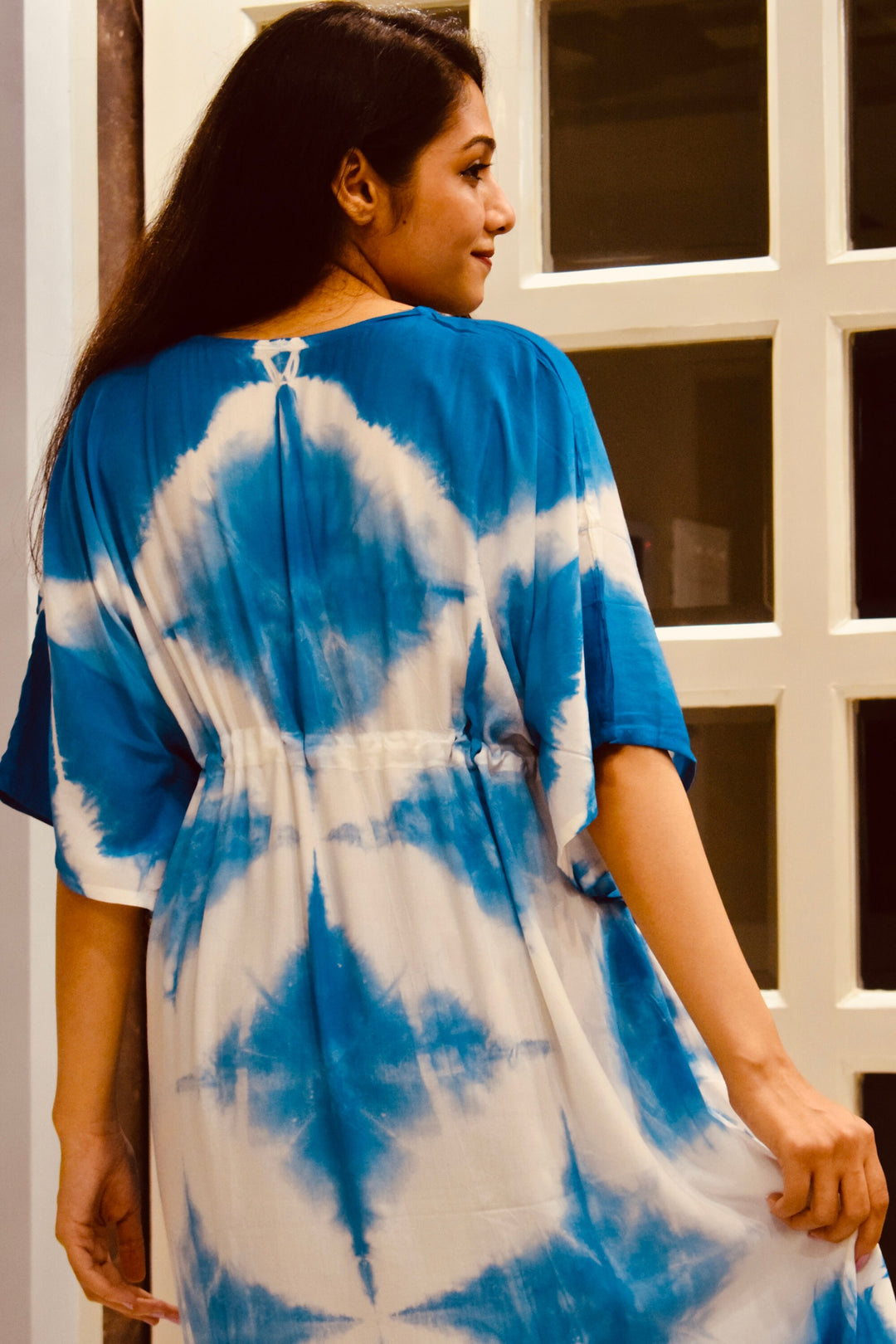 Blue Shibori Boho Tie Dye Short Kaftan