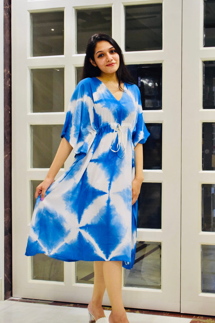 Blue Shibori Boho Tie Dye Short Kaftan