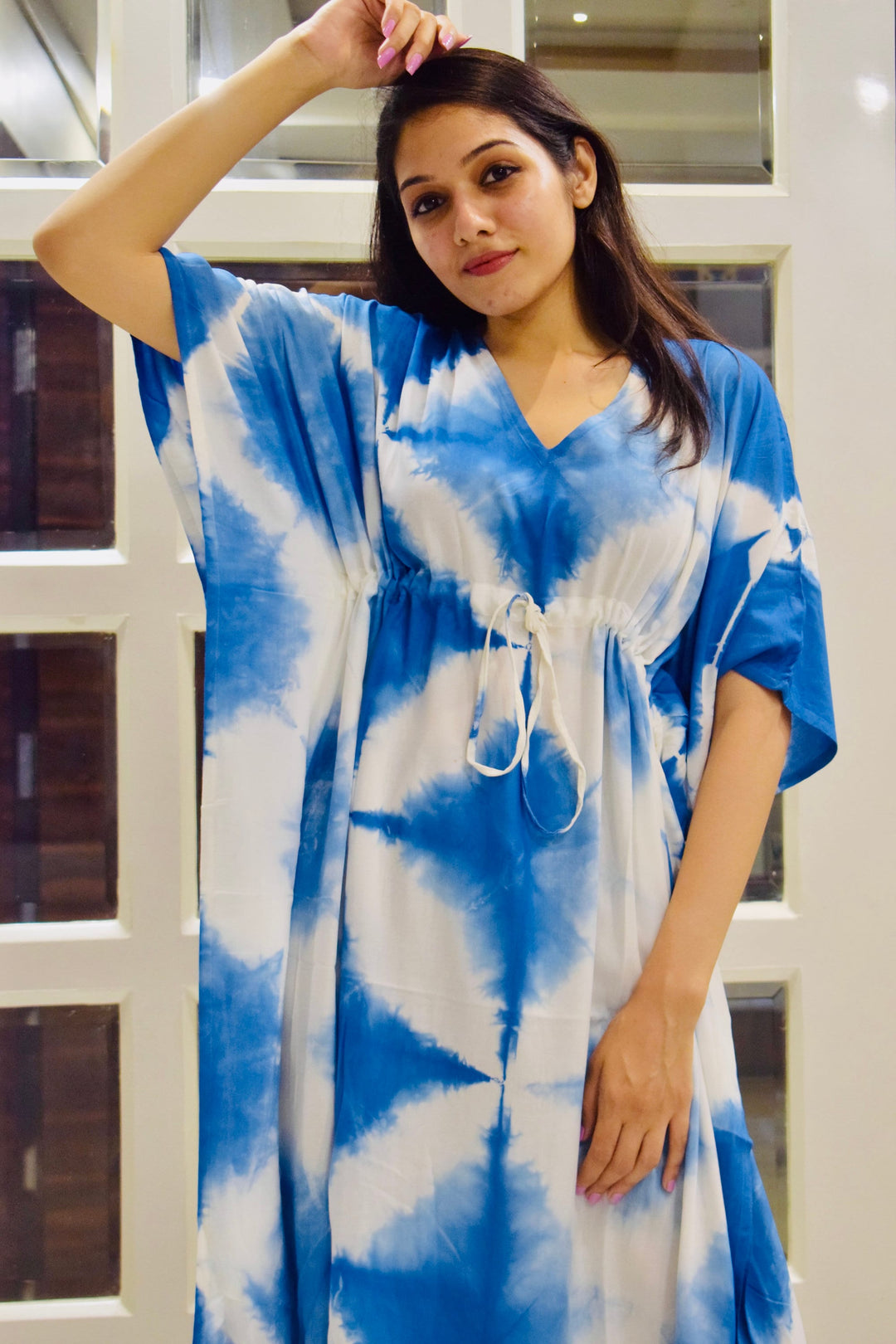 Blue Shibori Boho Tie Dye Short Kaftan