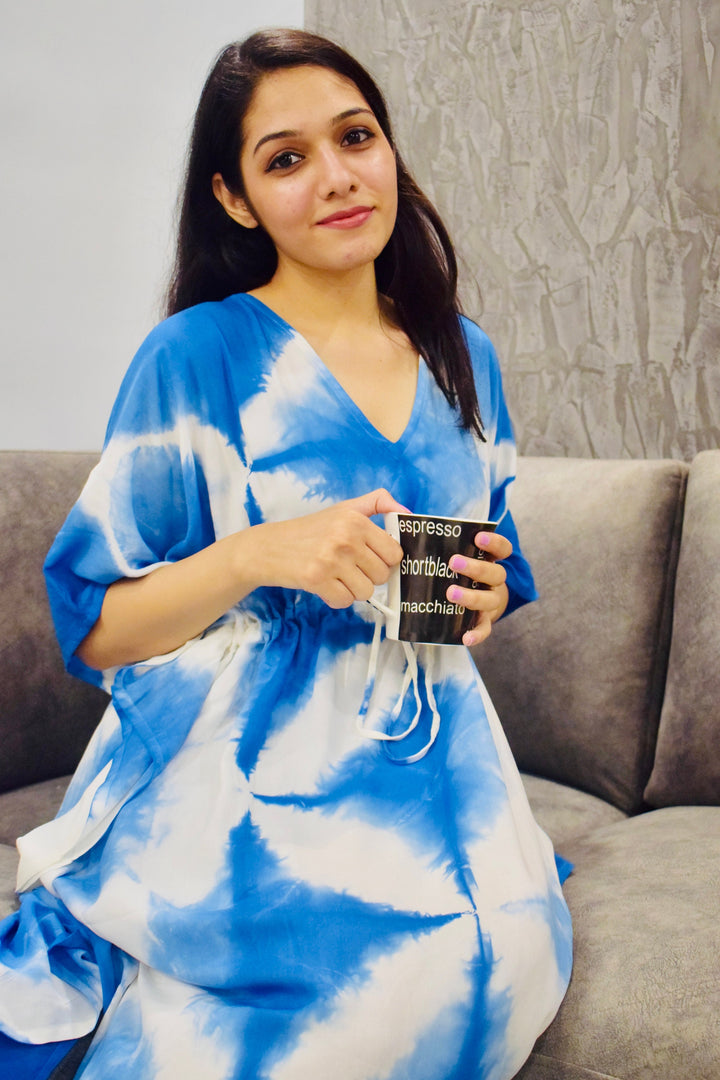 Blue Shibori Boho Tie Dye Short Kaftan