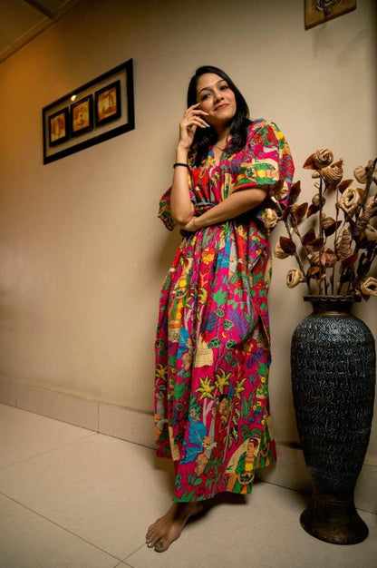 Pink Frida Kahlo Cotton Kaftan