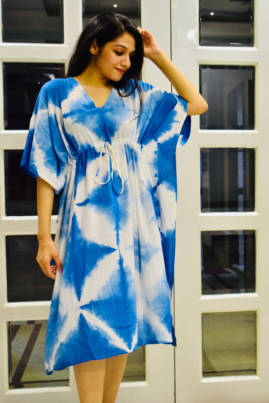 Blue Shibori Boho Tie Dye Short Kaftan