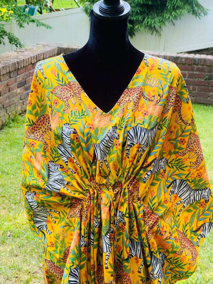 hand Block Tiger Print Cotton Kaftan