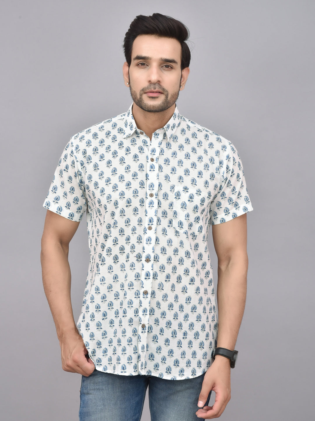 Hand Block Print Short Sleeve Cotton Shirt