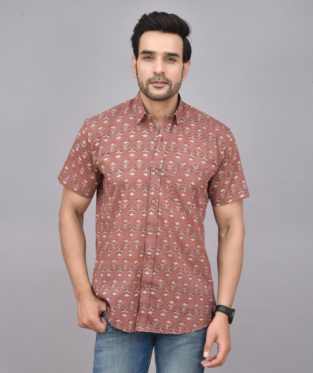 Hand Block Print Short Sleeve Cotton Shirt