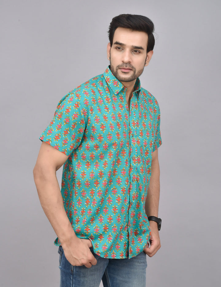 Hand Block Print Short Sleeve Cotton Shirt