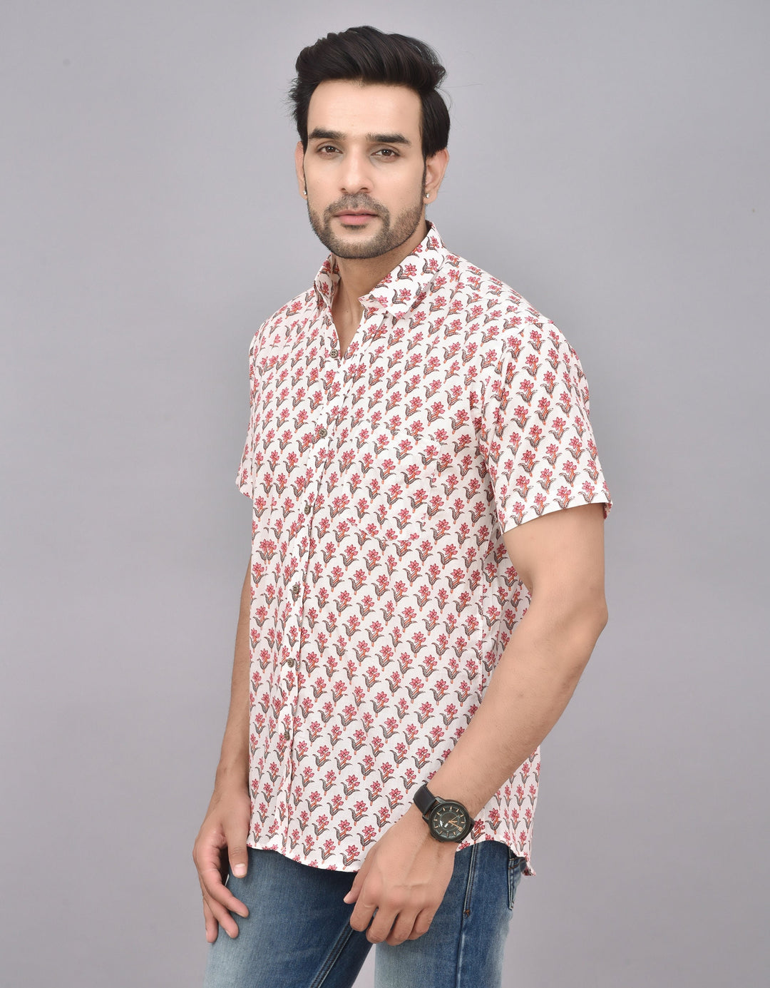 Hand Block Print Short Sleeve Cotton Shirt