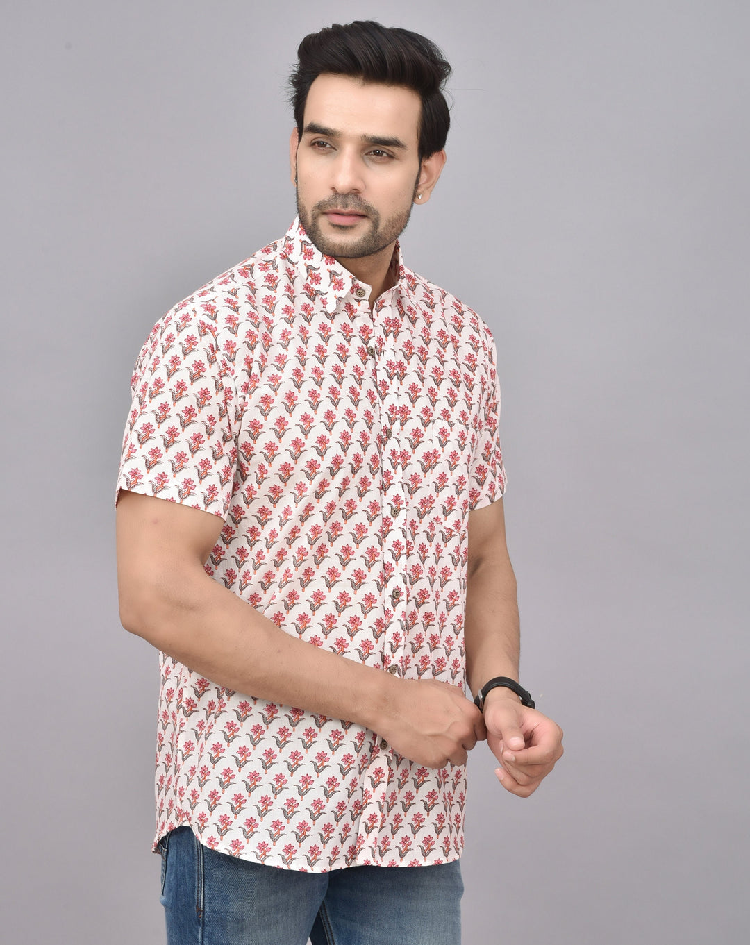 Hand Block Print Short Sleeve Cotton Shirt