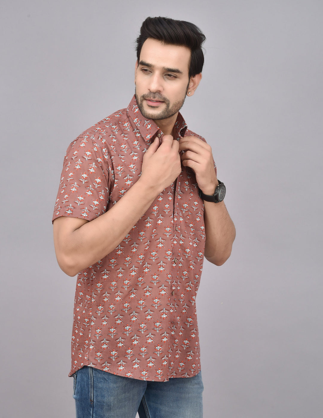 Hand-Printed Men's Short Sleeve Shirt