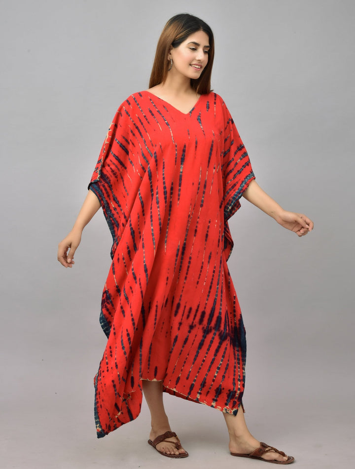 Red Tie Dye Kaftan Dress - Flowy Boho Maxi for Women