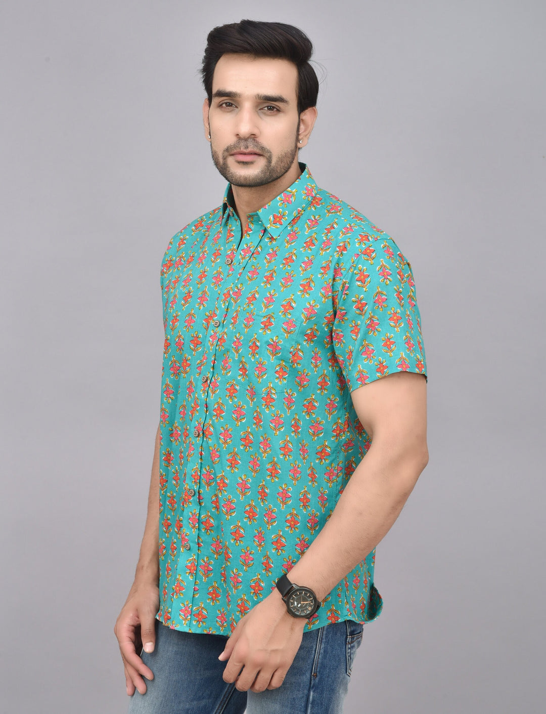 Hand Block Print Short Sleeve Cotton Shirt