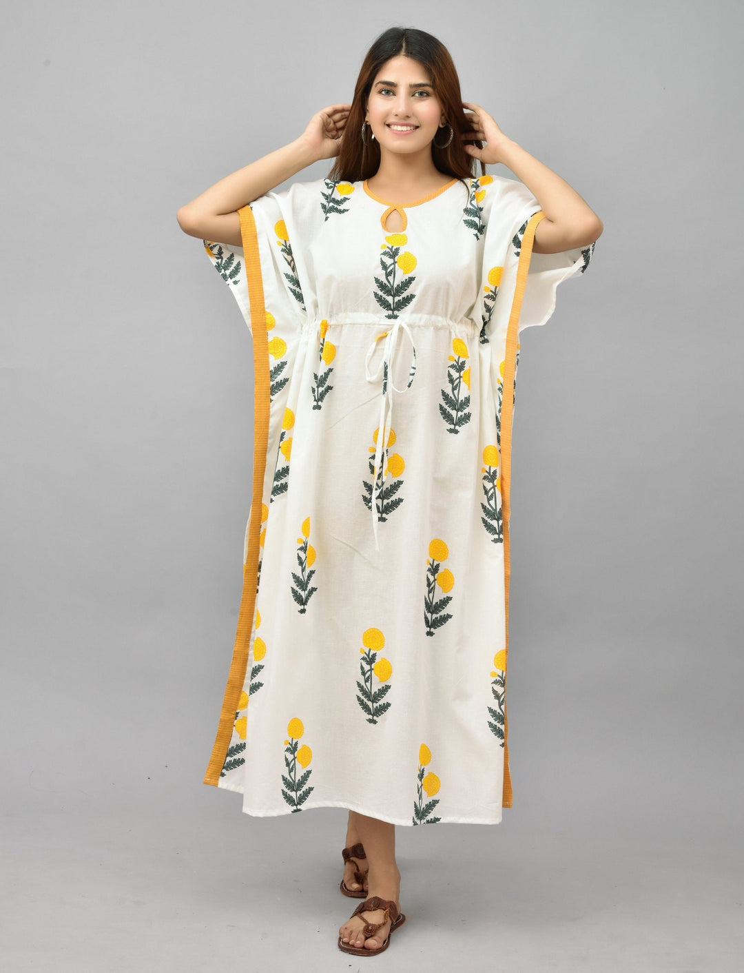 Indian Floral Block Print Kaftan