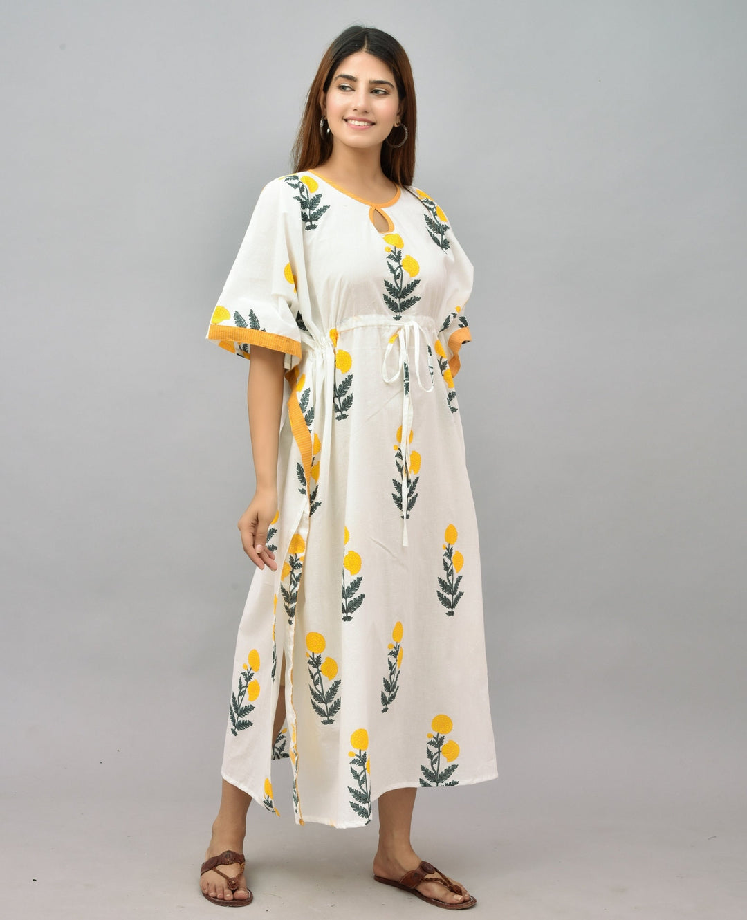 Indian Floral Block Print Kaftan