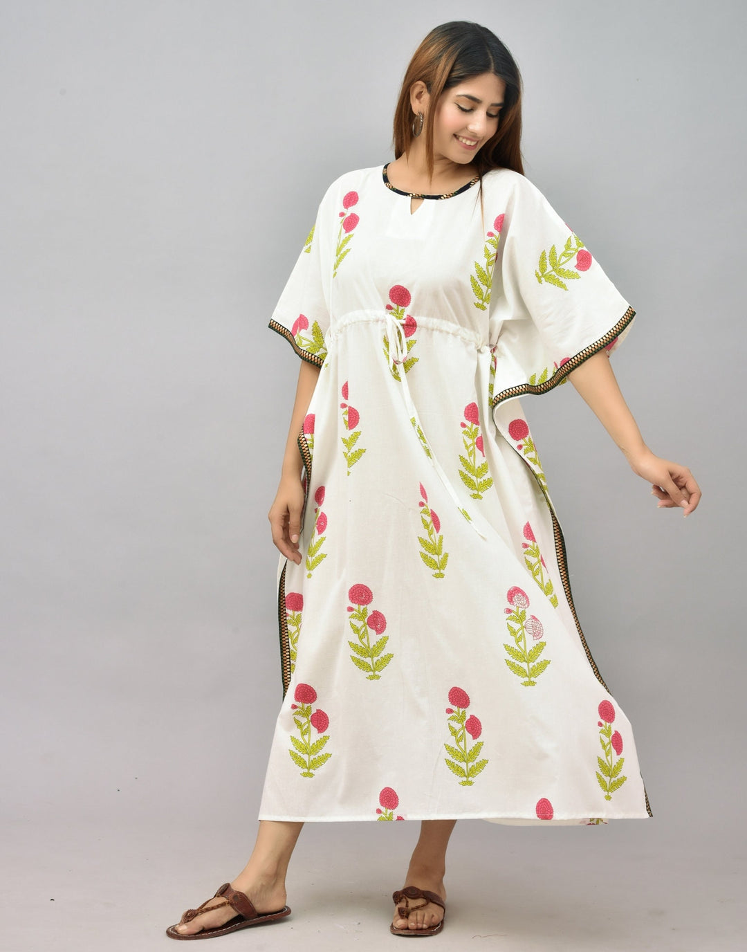 Indian Floral Block Print Kaftan