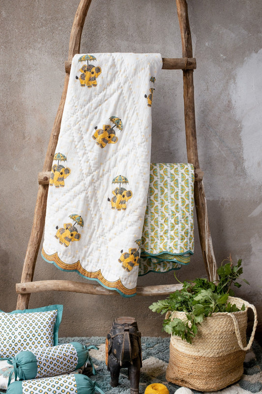 Yellow Cotton The Majestic Gaja Reversible Infant Quilt Yellow Gaja Baby Quilt for Sale Free Shipping