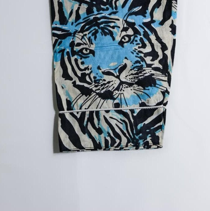 Bold Blue Long Tiger Print Pajama Set