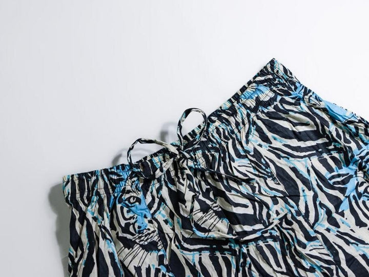 Bold Blue Long Tiger Print Pajama Set