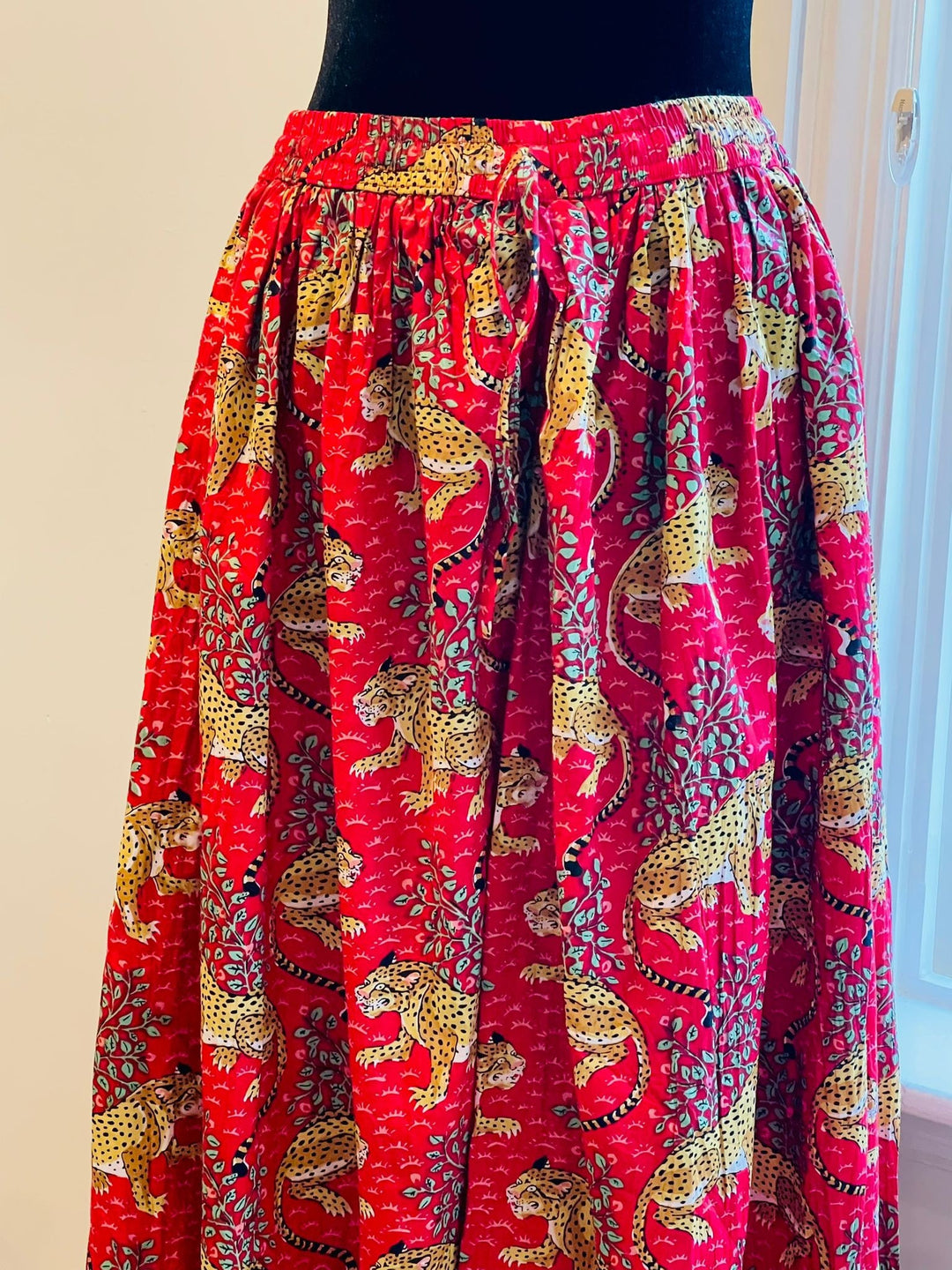 Red Frida Kahlo Hand Block Print Cotton Skirt