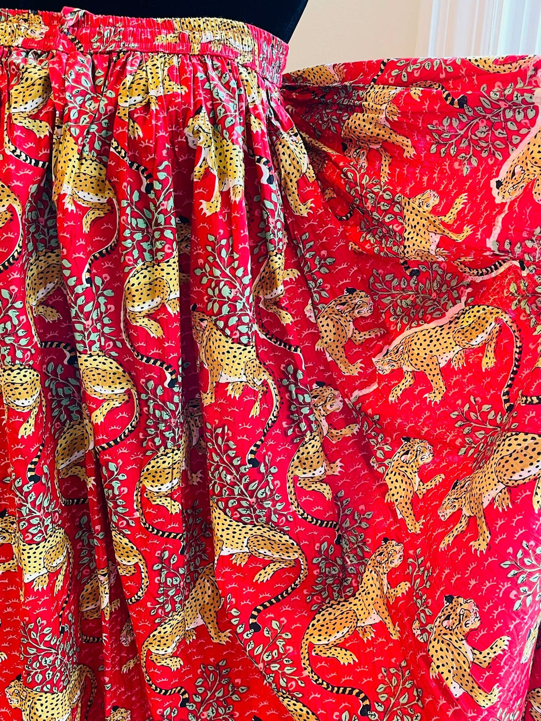 Red Frida Kahlo Hand Block Print Cotton Skirt