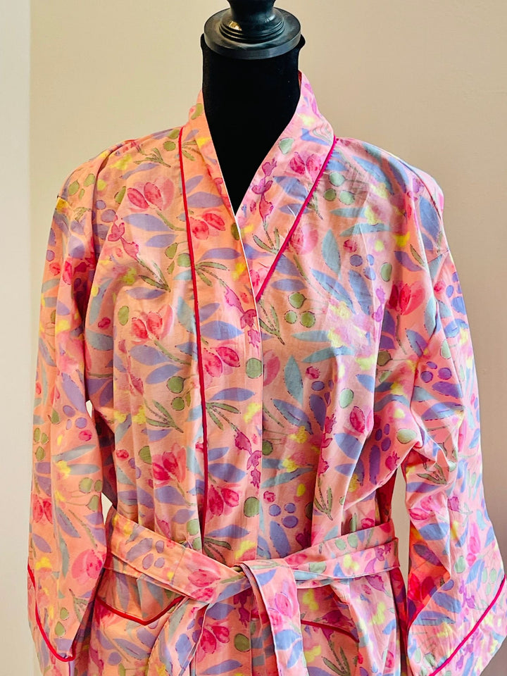 Hand Block Print Cotton Kimono Robe