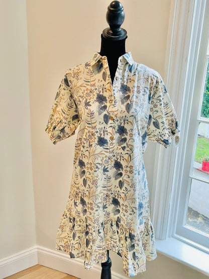 Handmade Cotton Dress White Beautiful Floral Collared Cotton Girls Short Dress