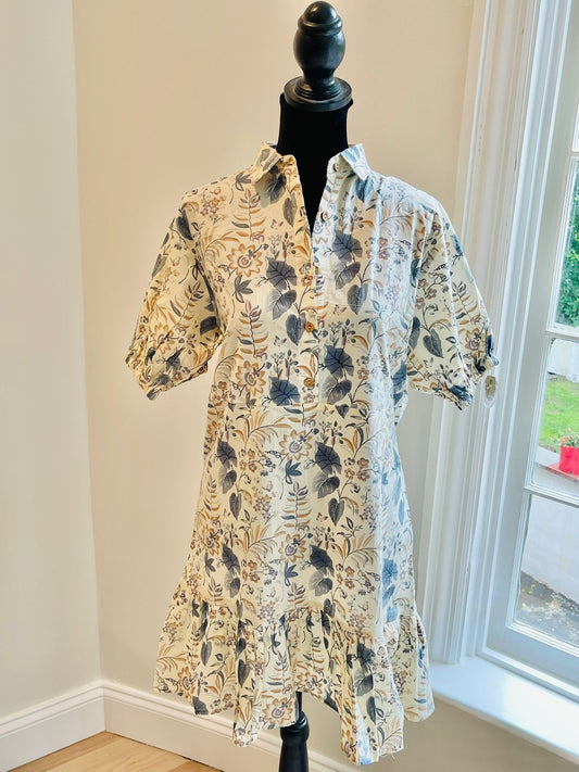 Handmade Cotton Dress White Beautiful Floral Collared Cotton Girls Short Dress