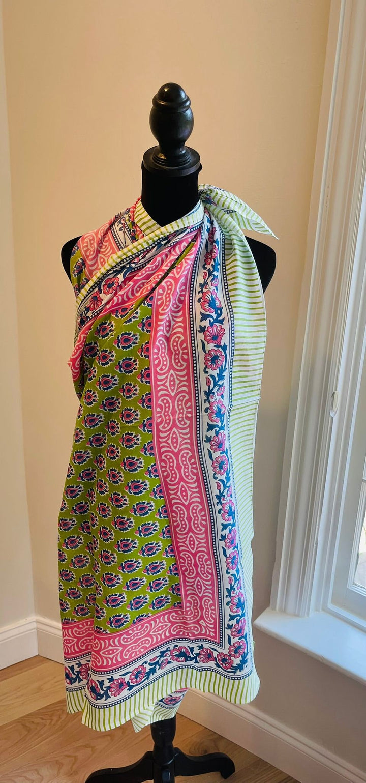 Cotton Sarong | Block Print Sarong Pareo | Cotton Boho Scarf