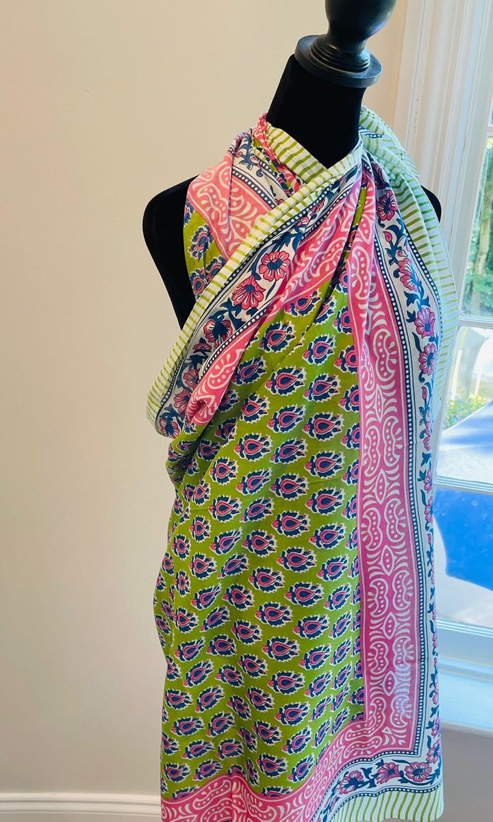 Cotton Sarong | Block Print Sarong Pareo | Cotton Boho Scarf