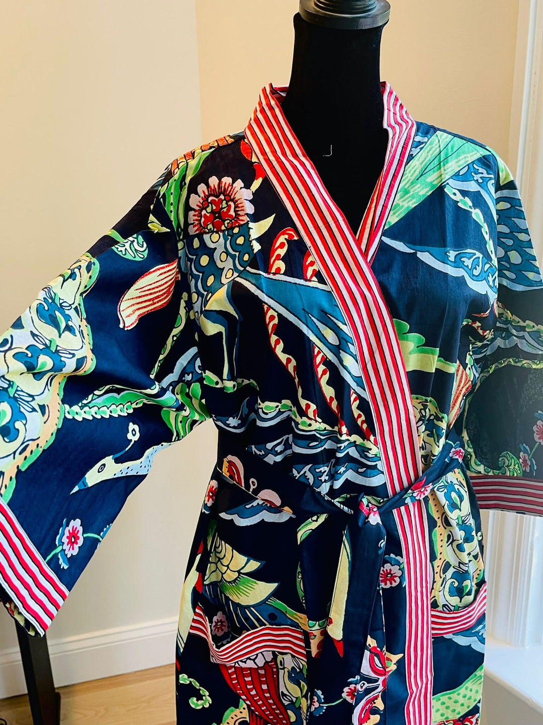 Indian Bird Print Cotton Kimono