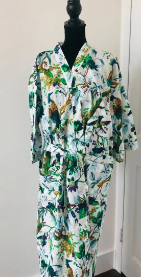 Hand Block Print Cotton Kimono Bath Robe