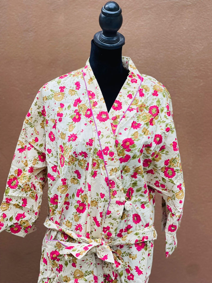 Block Print Cotton Kimono Robe