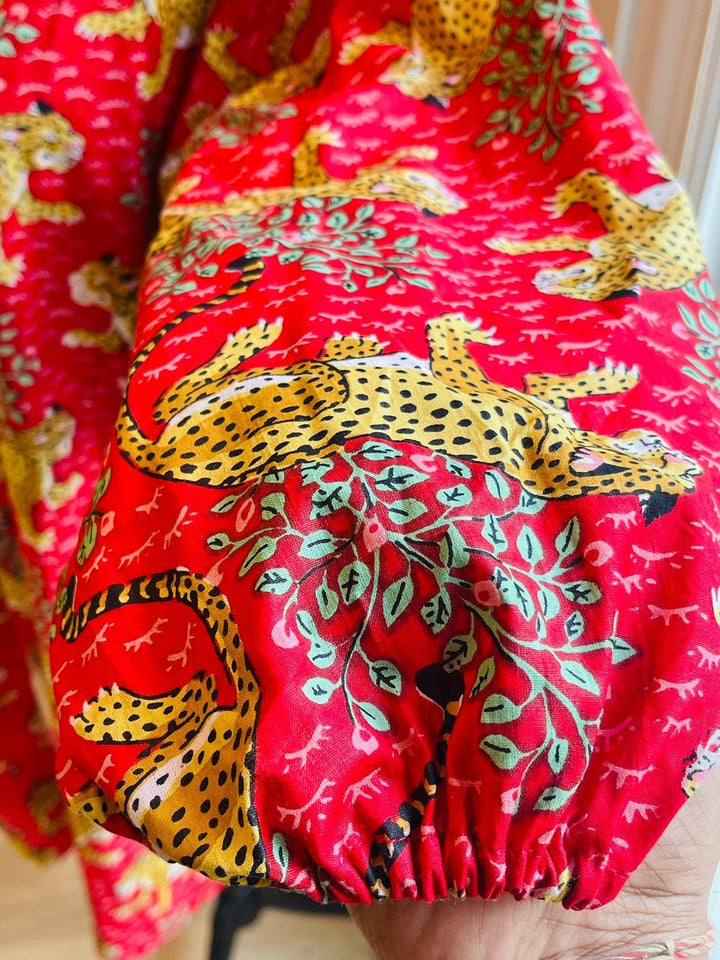 Hand Tiger Print Shrugs, Bikini Cover Up Shrugs, Red Tiger Print Cotton Shrugs, Summer Cover Up