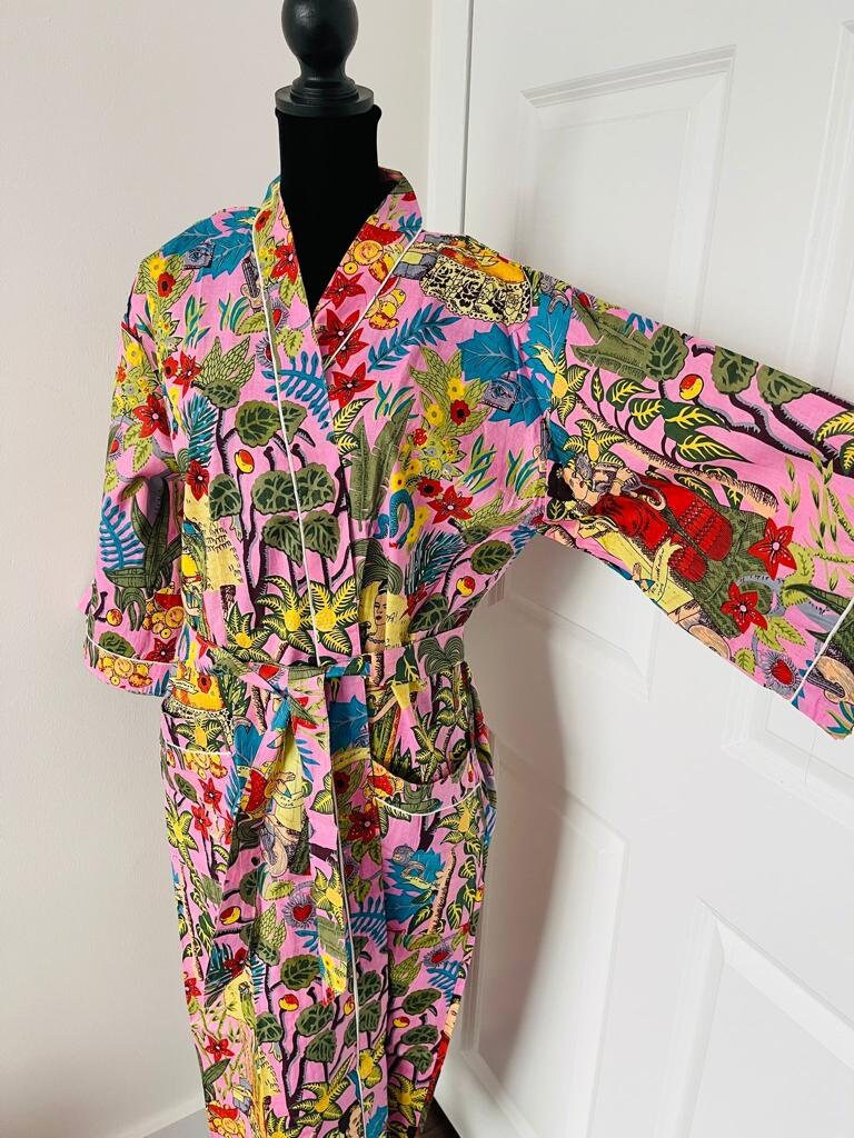 Hand Block Print Frida Kahlo Kimono Robe