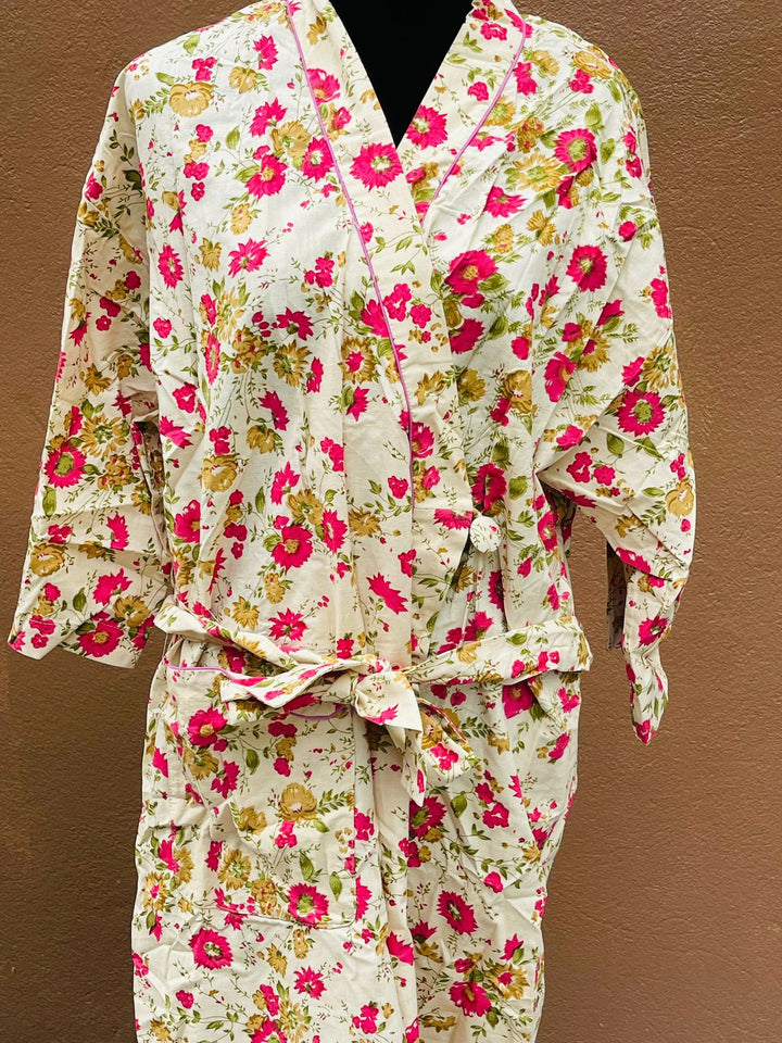 Block Print Cotton Kimono Robe