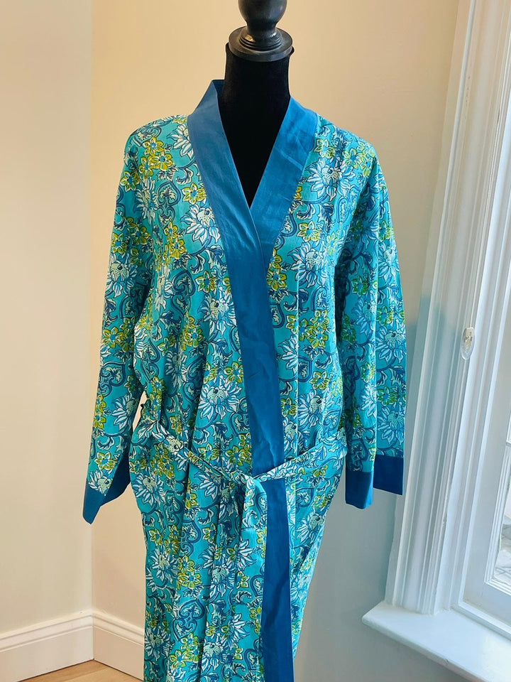 Luxurious Cotton Kimono Robe - Block Print Design