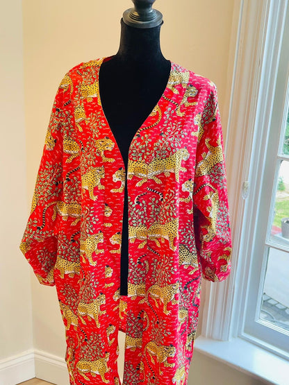 Red Cotton Shrug & Skirt Set