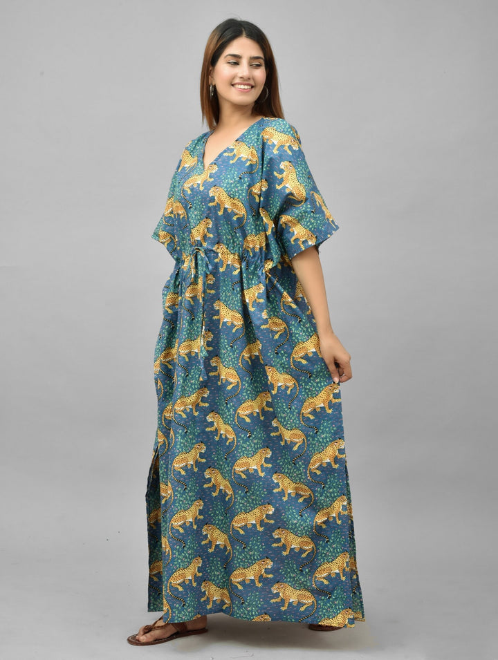 Hand Block Tiger Print Cotton Kaftan