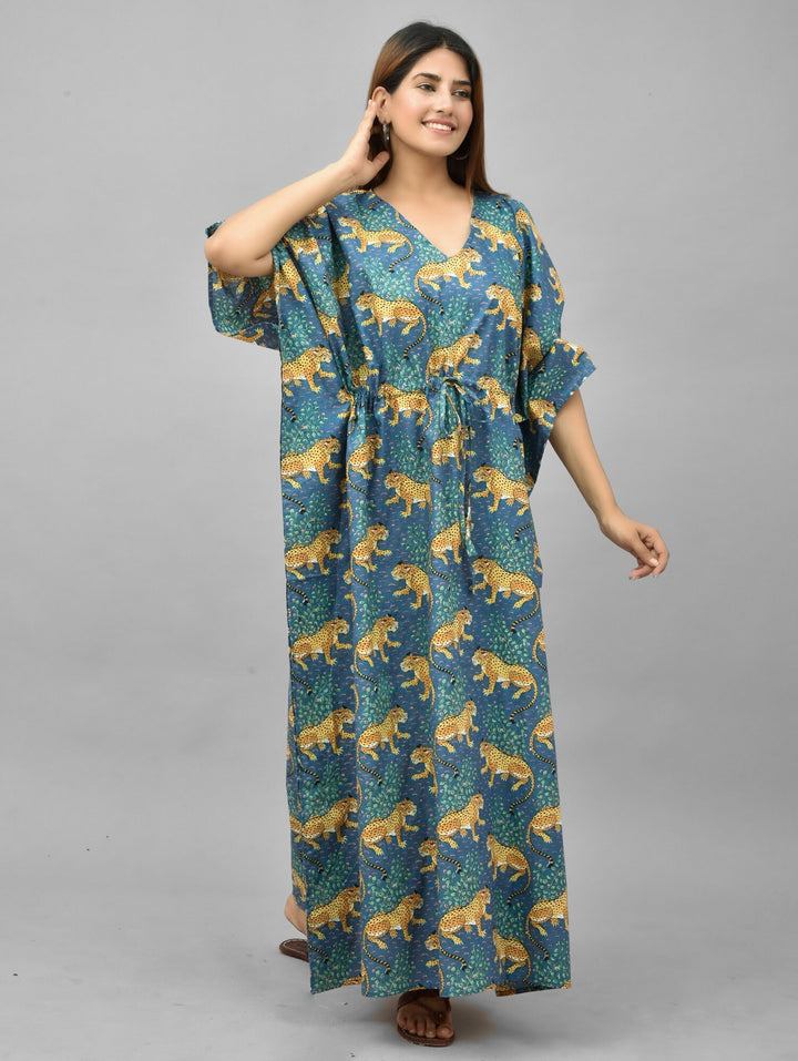 Hand Block Tiger Print Cotton Kaftan