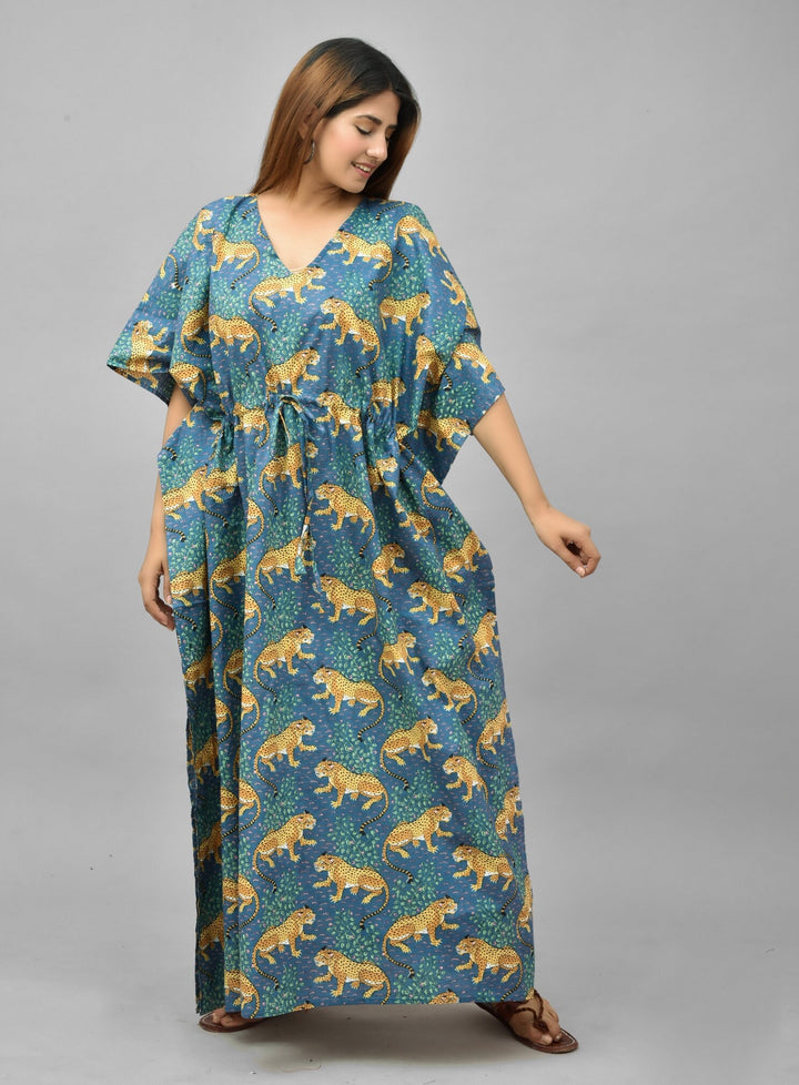 Hand Block Tiger Print Cotton Kaftan