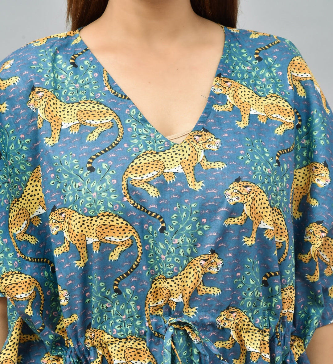 Hand Block Tiger Print Cotton Kaftan