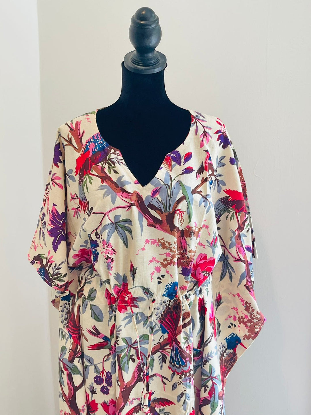 Hand Block Breezy Bird Print Cotton Kaftan