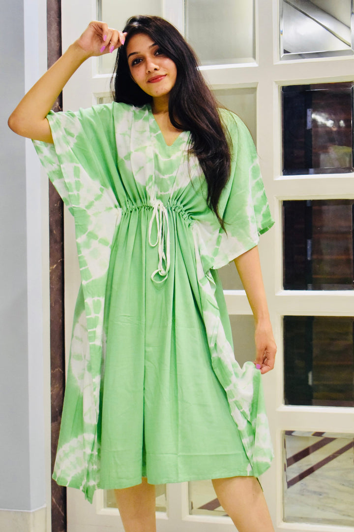 Green Tie Dye Rayon Kaftan - Boho Chic Summer Essential