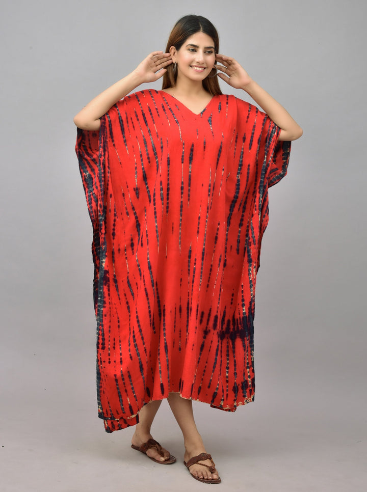 Hand Block-Print Tie Dye Rayon Kaftan