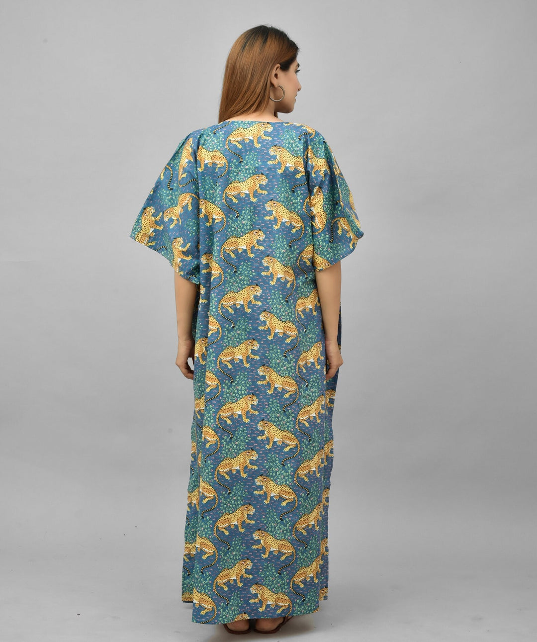 Hand Block Tiger Print Cotton Kaftan