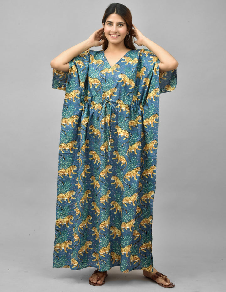 Hand Block Tiger Print Cotton Kaftan