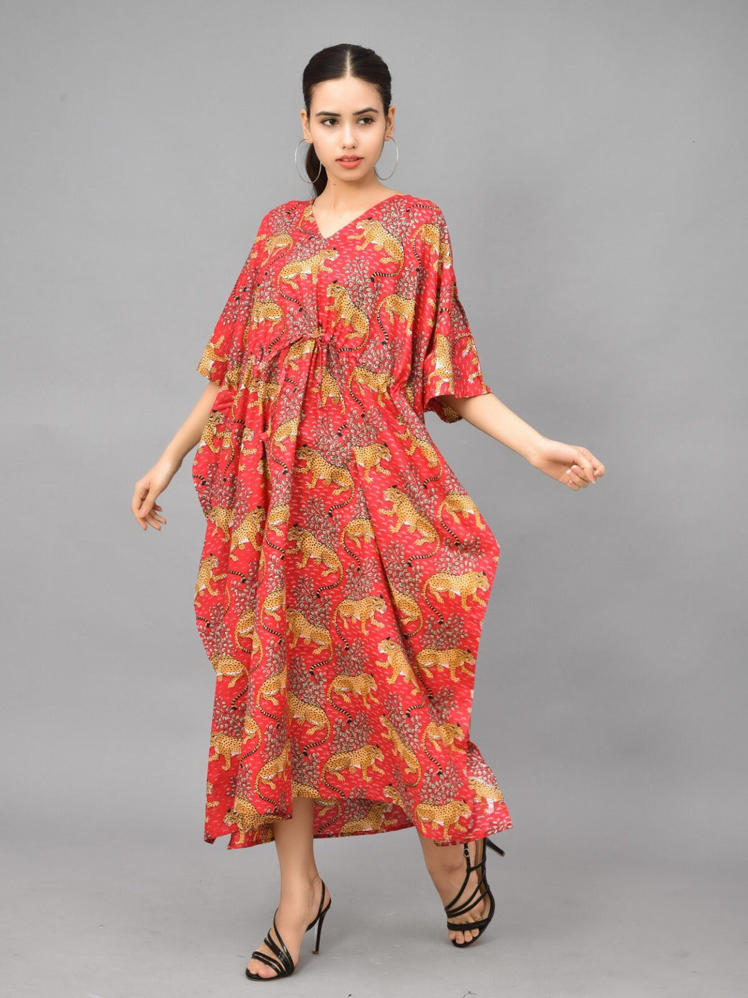 Hand Block Tiger Print Cotton Kaftan