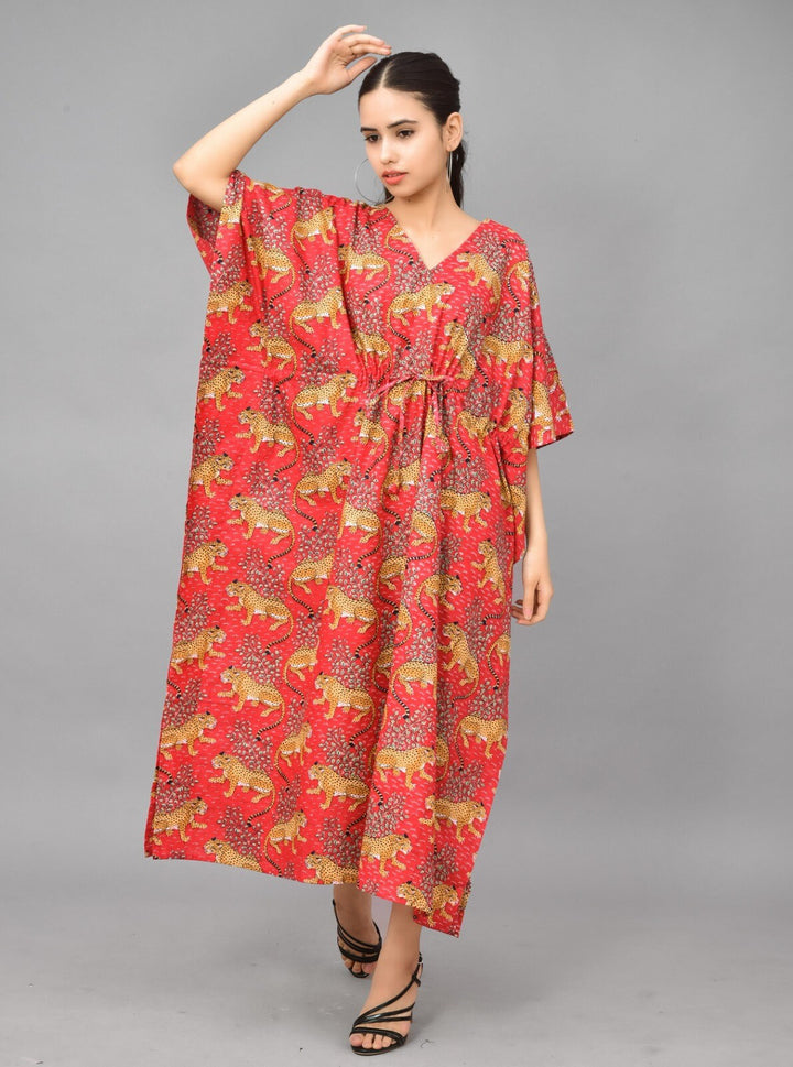 Hand Block Tiger Print Cotton Kaftan