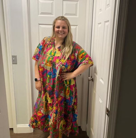 Pink Frida Kahlo Cotton Kaftan