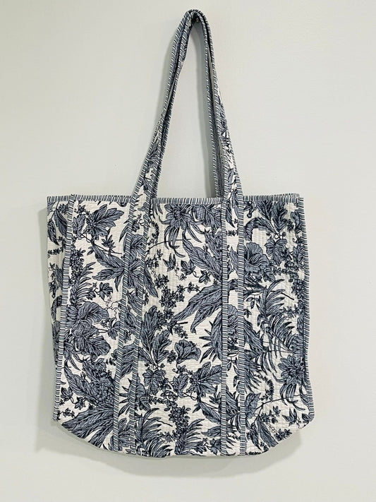 The Reversible Floral Symphony Tote - Grey
