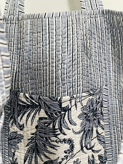 The Reversible Floral Symphony Tote - Grey